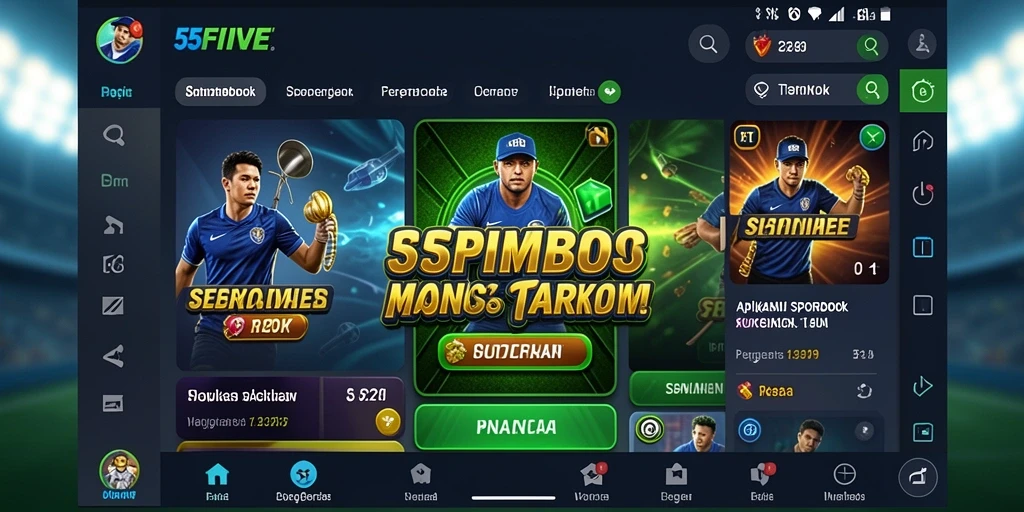 Tampilan utama aplikasi 55FIVE menampilkan pilihan taruhan olahraga yang beragam.