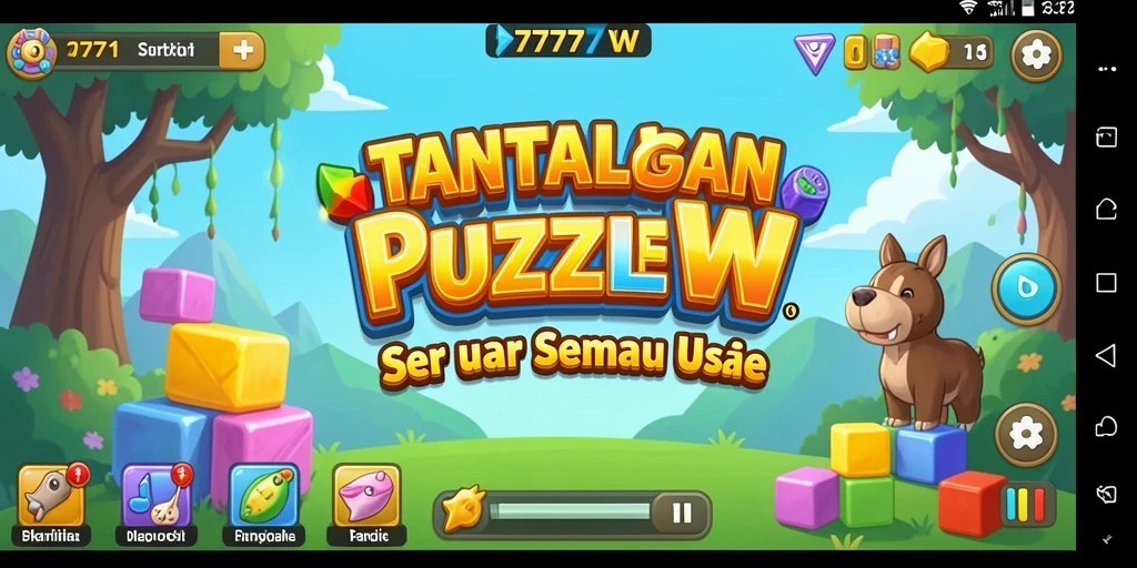 Screenshot utama menampilkan gameplay seru di 7777W dengan puzzle menantang.