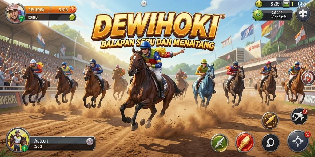Tampilan gameplay seru DEWIHOKI dengan mobil balap dan lintasan yang menantang.