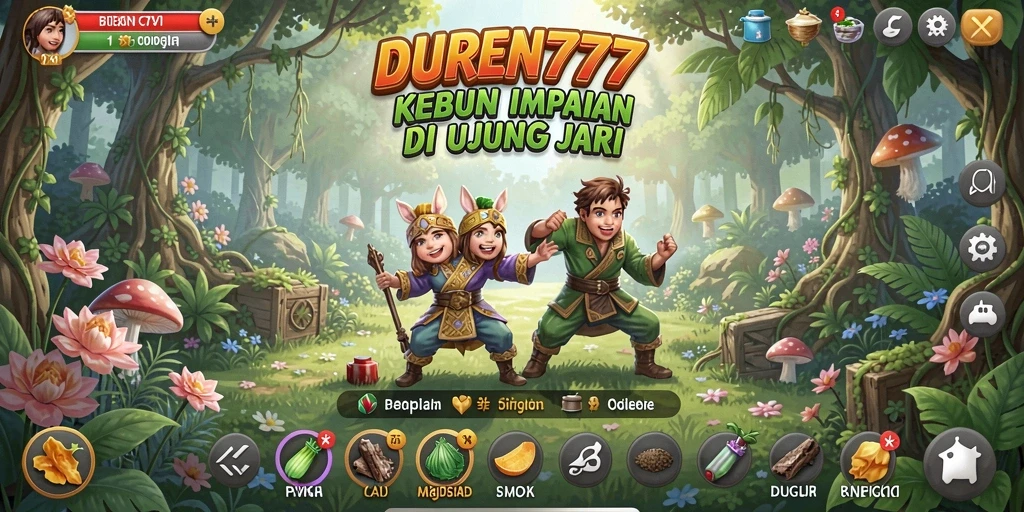 Screenshot DUREN777 menunjukkan kebun yang tertata rapi dengan berbagai tanaman.
