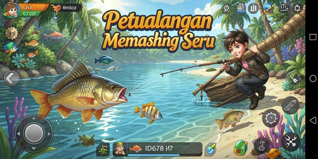 Tampilan gameplay seru dari ID678 saat menangkap ikan.
