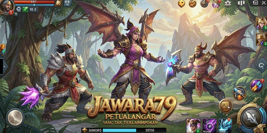Screenshot utama JAWARA79 menunjukkan aksi pertarungan epik di dunia MMORPG.