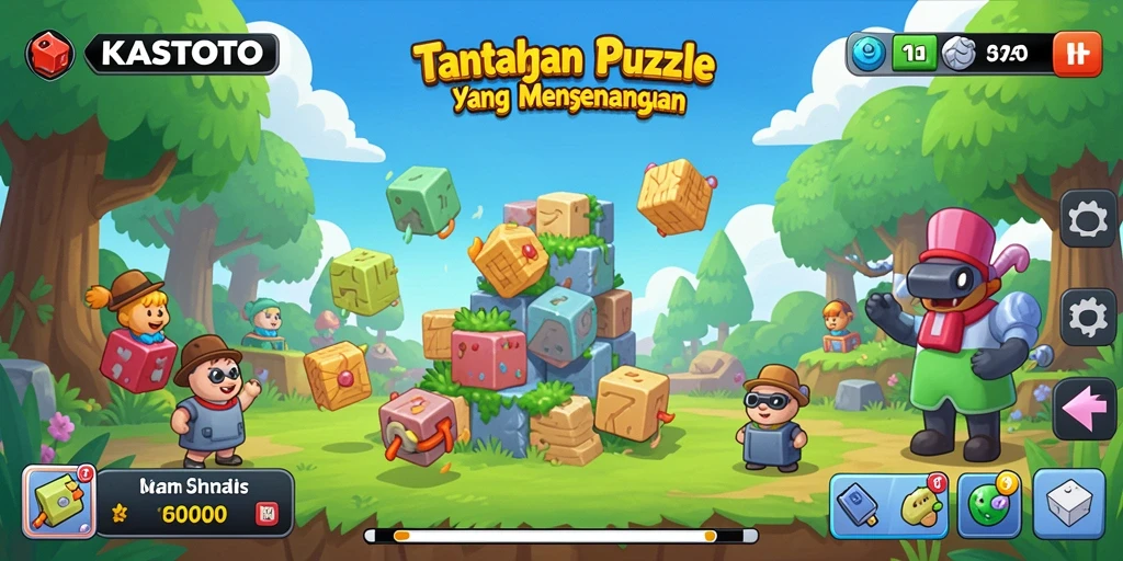 Tampilan gameplay KASTOTO yang penuh warna dan menantang.