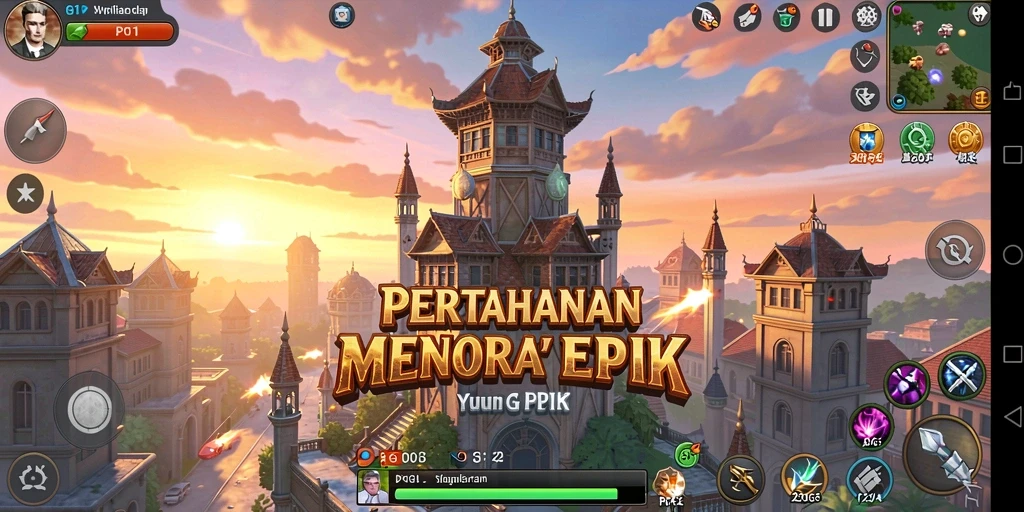 Tampilan gameplay PG11 menampilkan aksi seru dari menara yang berjuang melawan gelombang musuh.