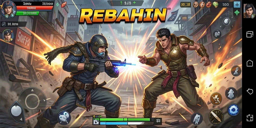 Tampilan seru gameplay REBAHIN dalam aksi pertarungan.
