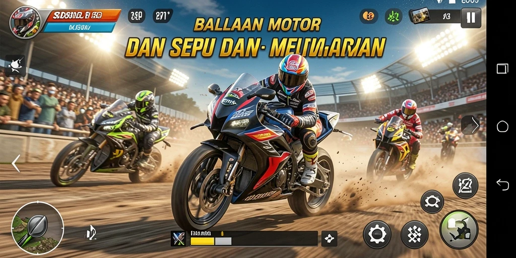 Tampilan gameplay seru dalam balapan motor SBOBET.
