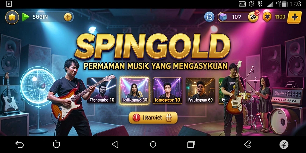 Gameplay SPINGOLD yang menampilkan aksi musik seru.