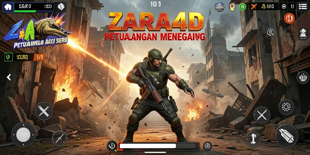 Screenshot utama ZARA4D menampilkan aksi mendebarkan dalam pertempuran.